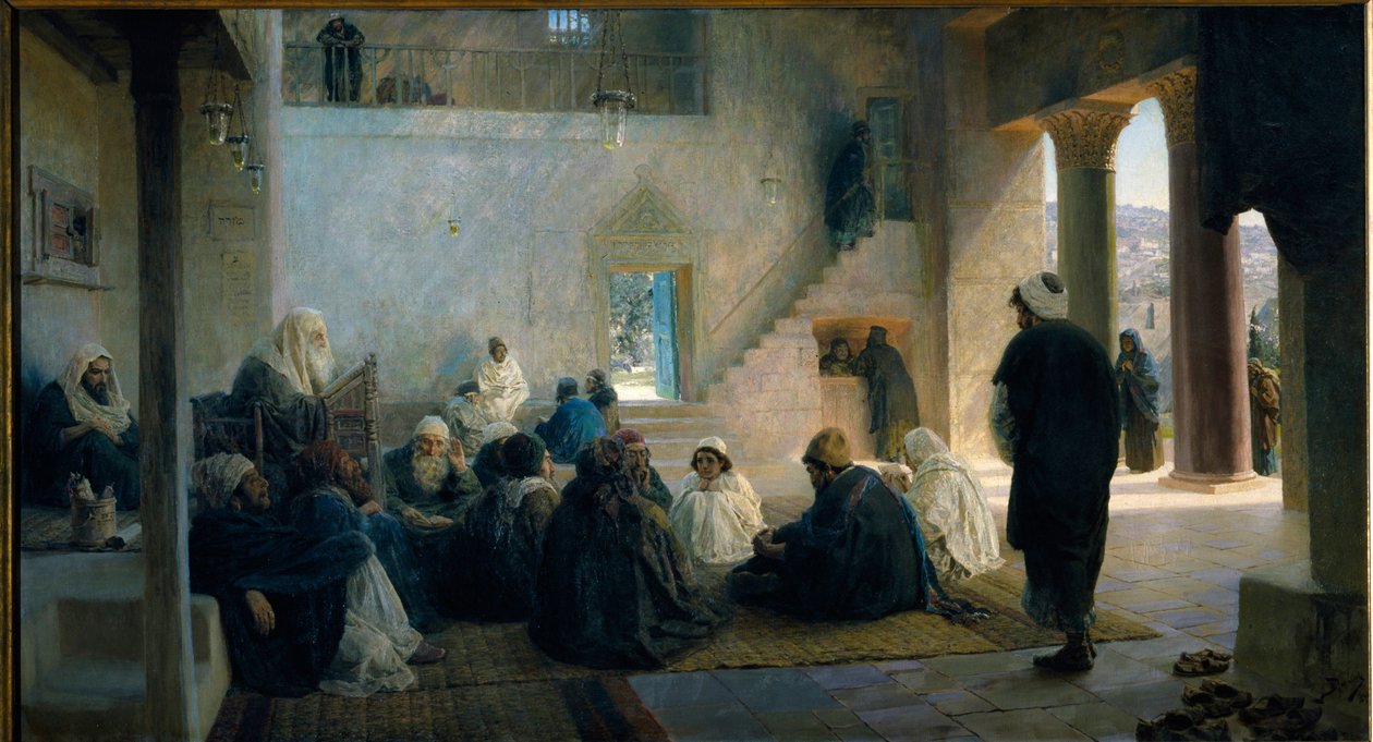 Christus tussen de wetgeleerden. Schilderij van Vasili Dmitrievich Polenov, olie op doek door Vasilij Dmitrievich Polenov