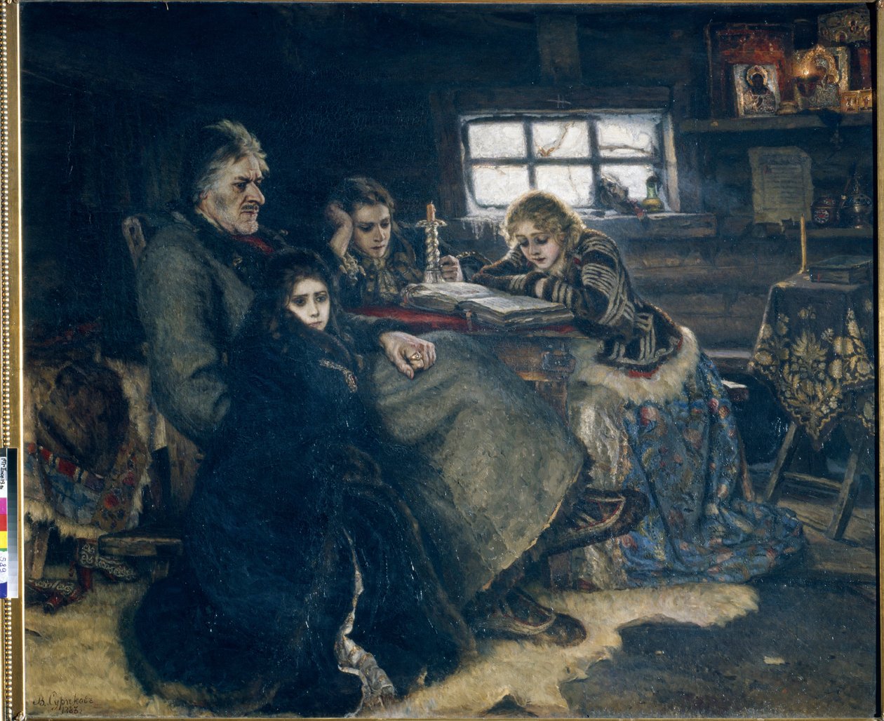 Alexandre Danilovic Menchikov en zijn familie in ballingschap door Vasilij Ivanovic Surikov