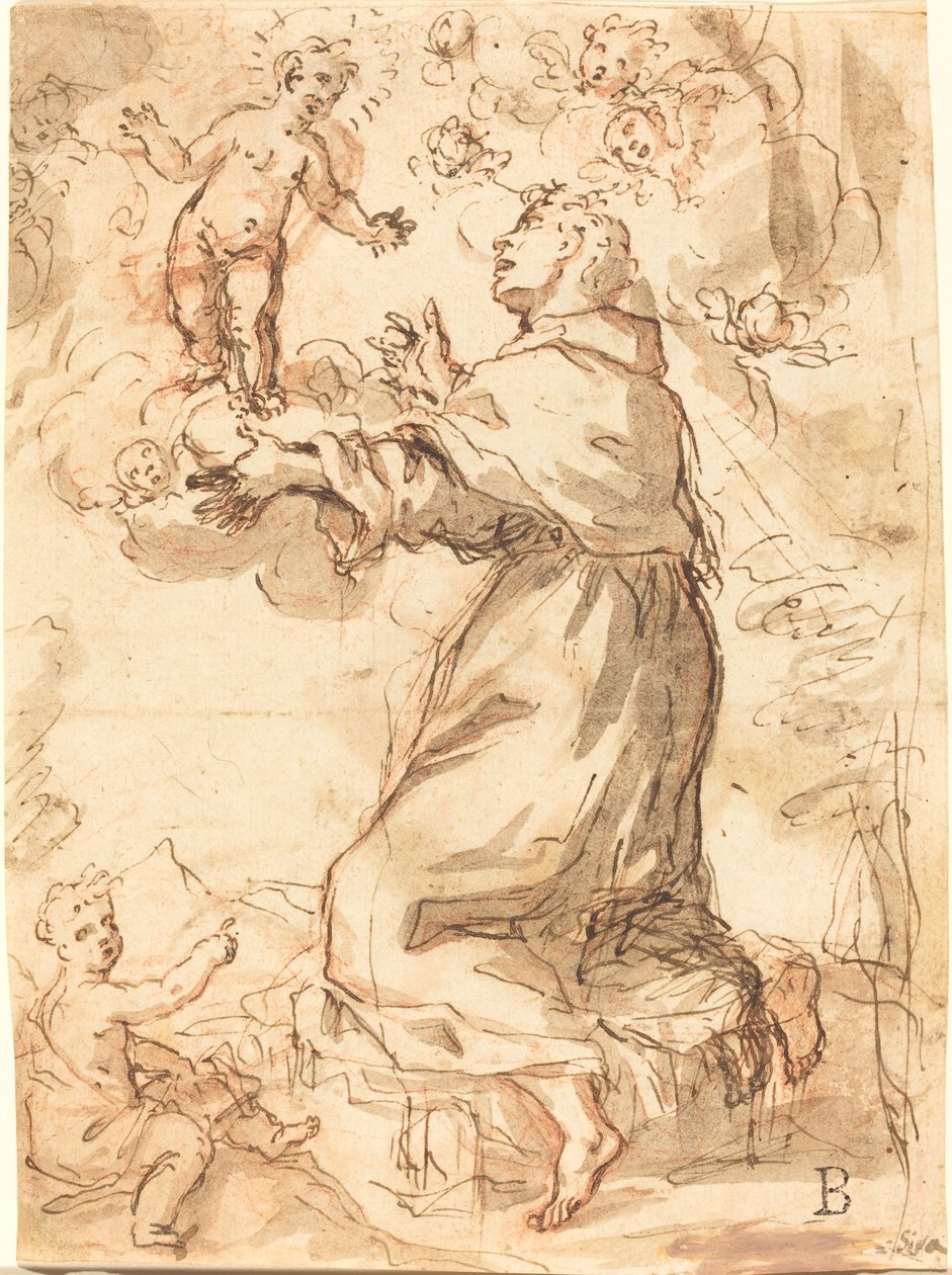 Het Christuskind Verschijnt aan Sint Franciscus door Venetian 17th Century