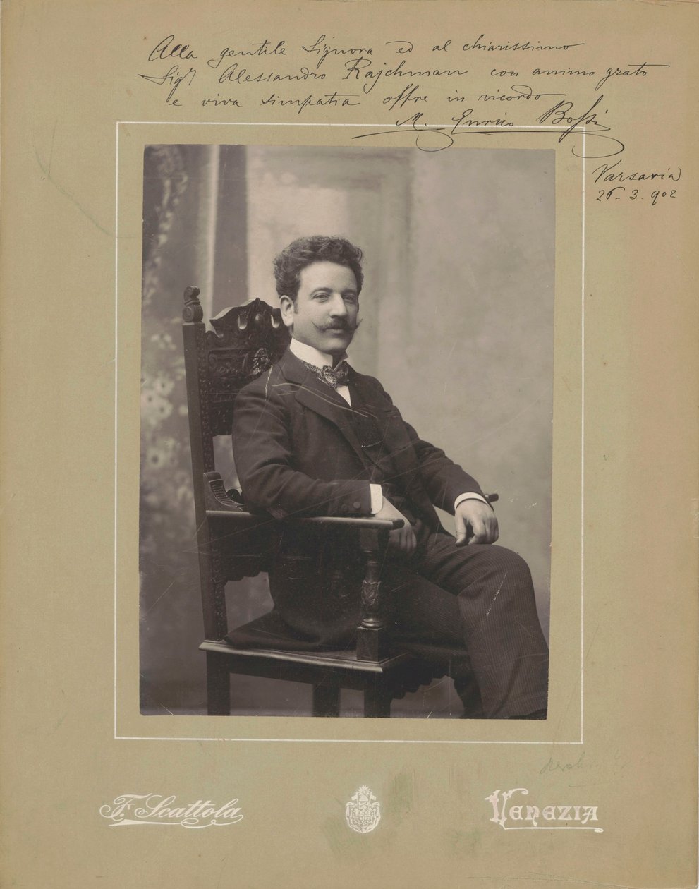 Portret van de organist en componist Marco Enrico Bossi 1861-1925, ca. 1900 door Venezia . Photo studio Francesco Scattola
