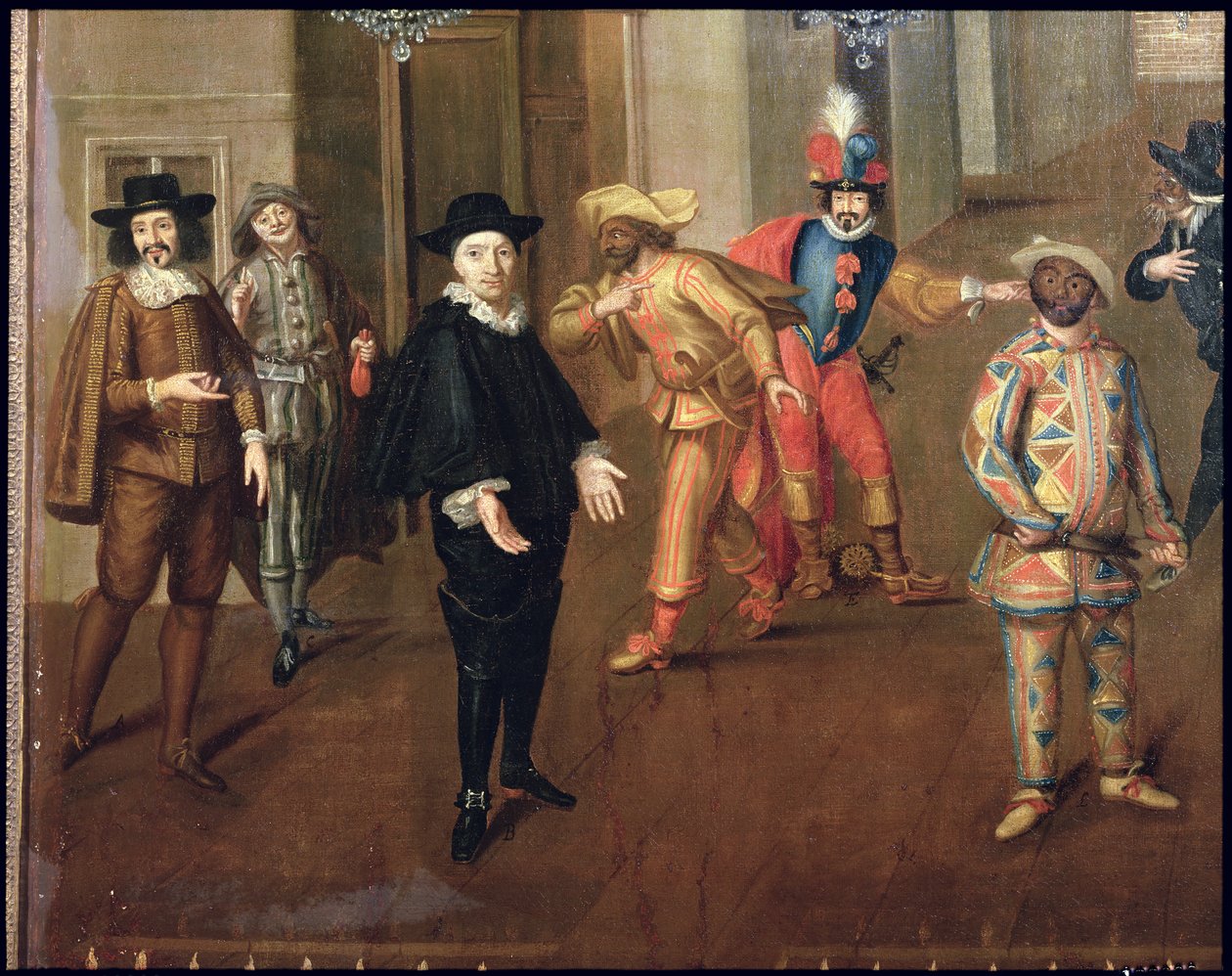 Italiaanse en Franse Komieken die Farces Spelen, 1670 (detail) door Verio