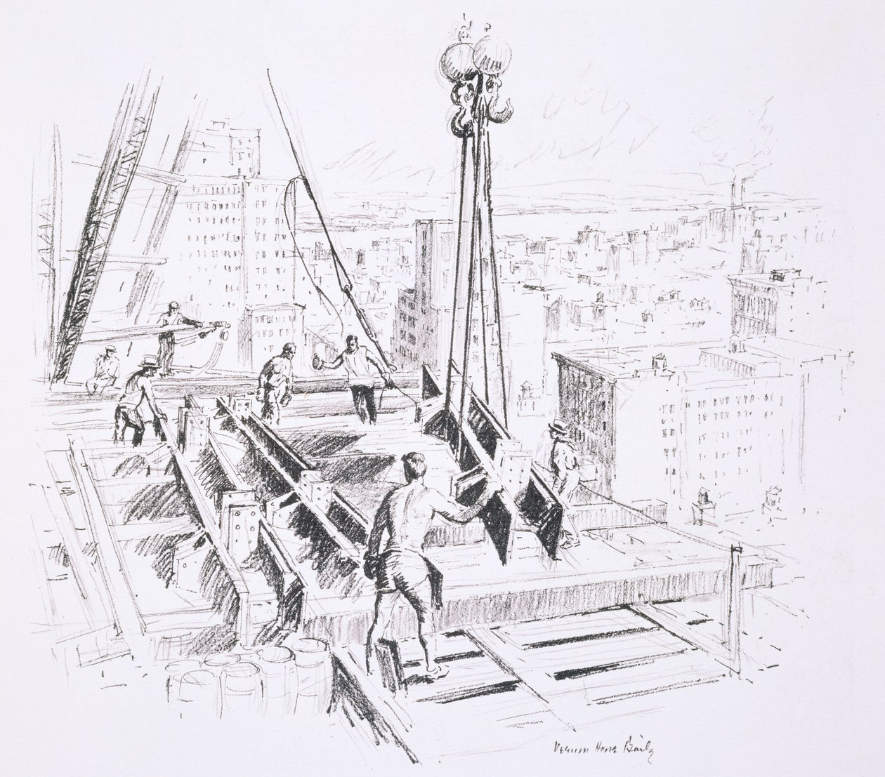 Verplaatsende balken op de 25e verdieping van het Empire State Building, uitgegeven door William Edwin Rudge door Vernon Howe Bailey