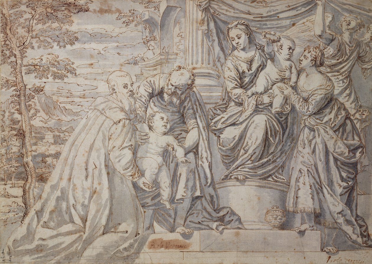 Figuren op een terras door Paolo Veronese