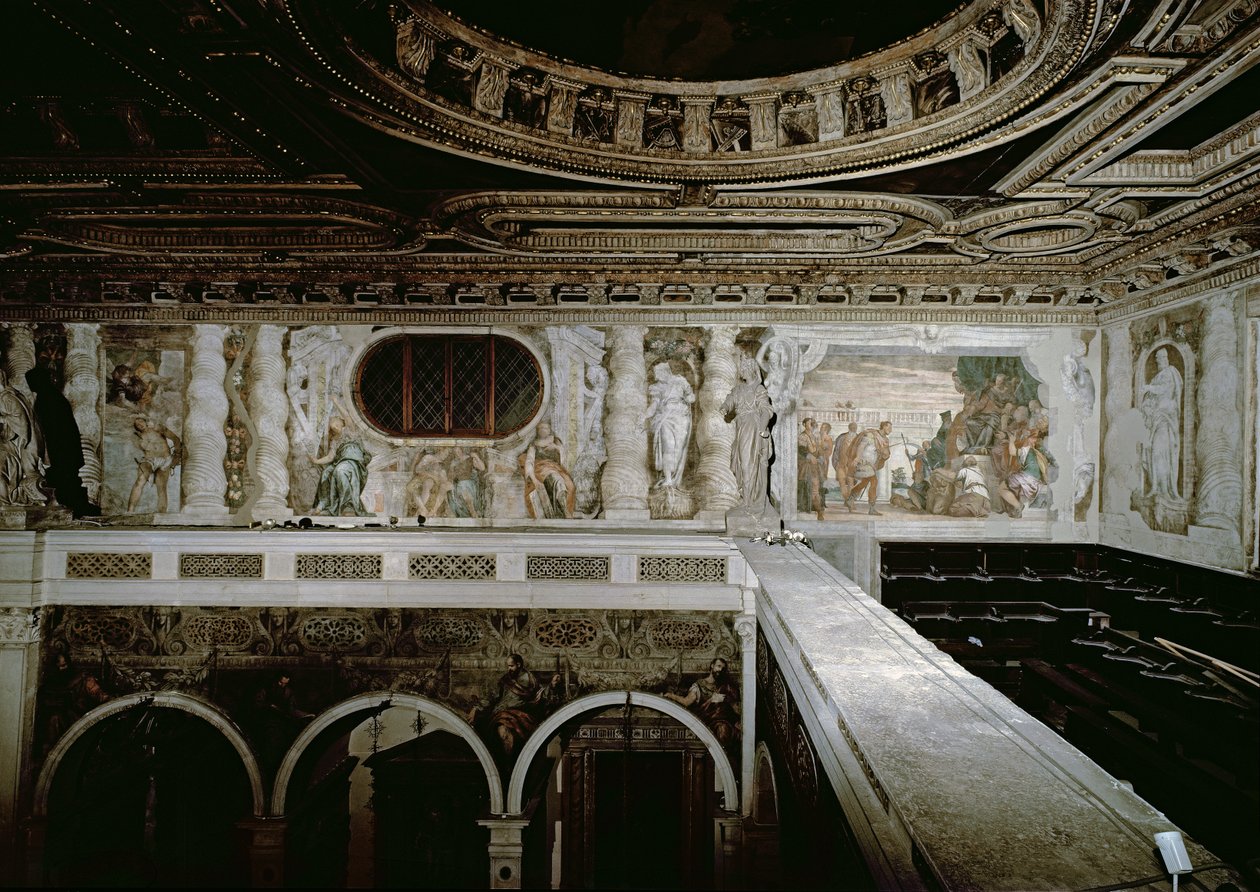 Sint Sebastiaan voor de keizer, zijn martelaarschap en drie Sibyllen, fresco