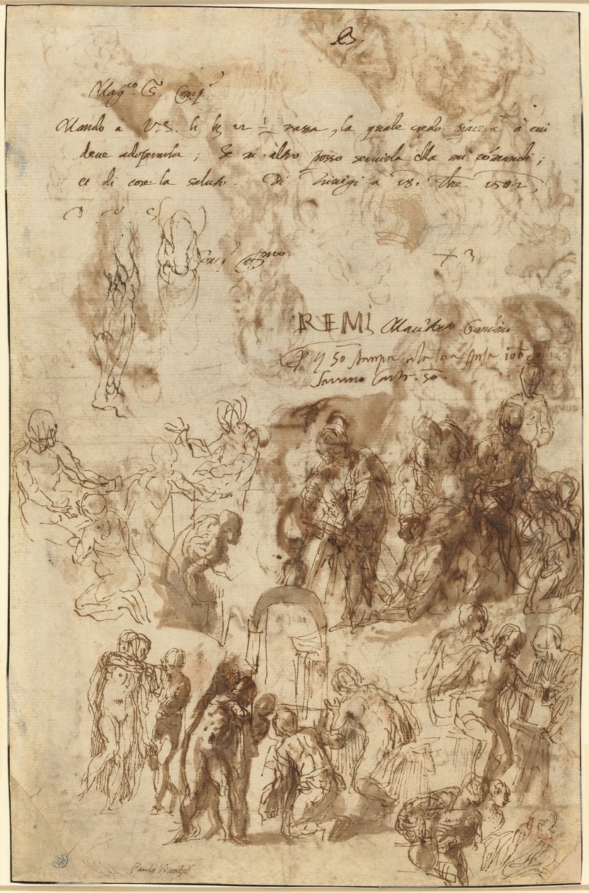 Studies voor de Opwekking van Lazarus en Andere Composities [verso] door Veronese