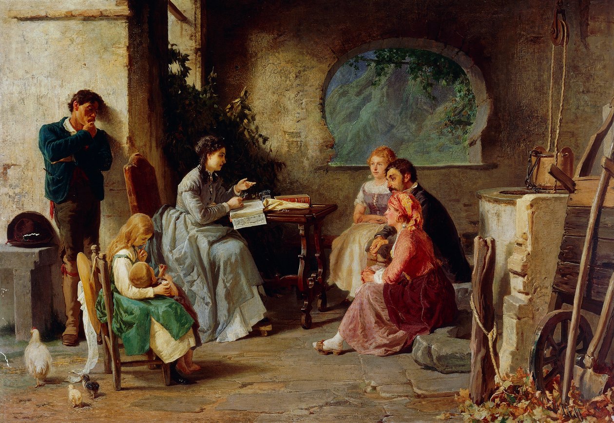 Botanische les, door Vespasiano Bignami bekend als Vespa (1841-1929), olieverf op doek, 84x119 cm, Italië door Vespasiano Bignami