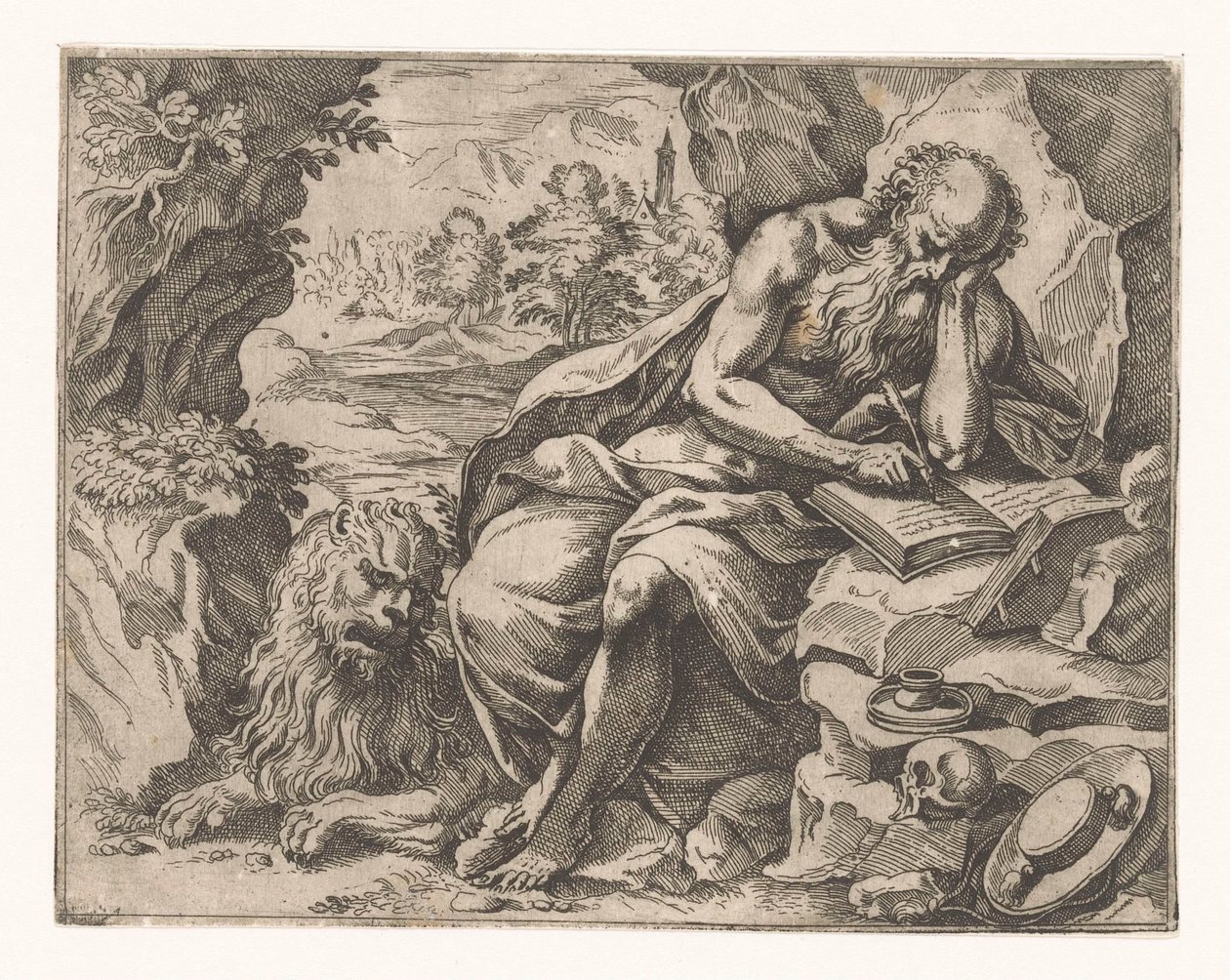 Heilige Hieronymus in de wildernis door Vespasiano Strada (attributed to)