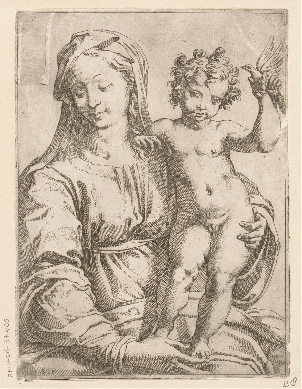 Maria met Kind en een vogel door Vespasiano Strada