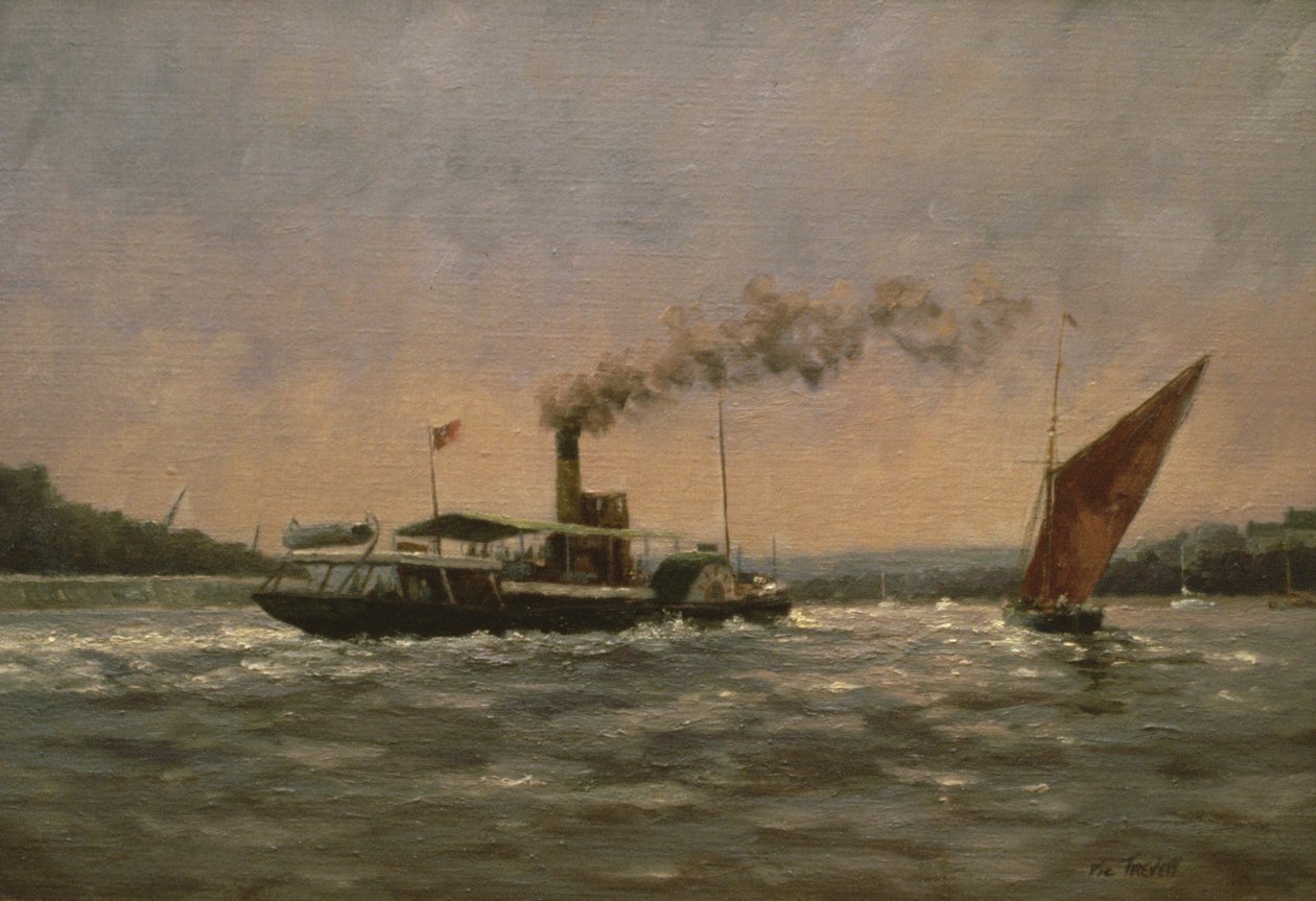 Verleden op de Medway (met een gerestaureerde raderstoomboot, Kingswear Castle) door Vic Trevett