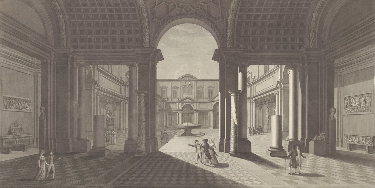 Uitzicht op de binnenplaats van het Museo Pio-Clementino, ca. 1790-1827 door Vicenzo Feoli
