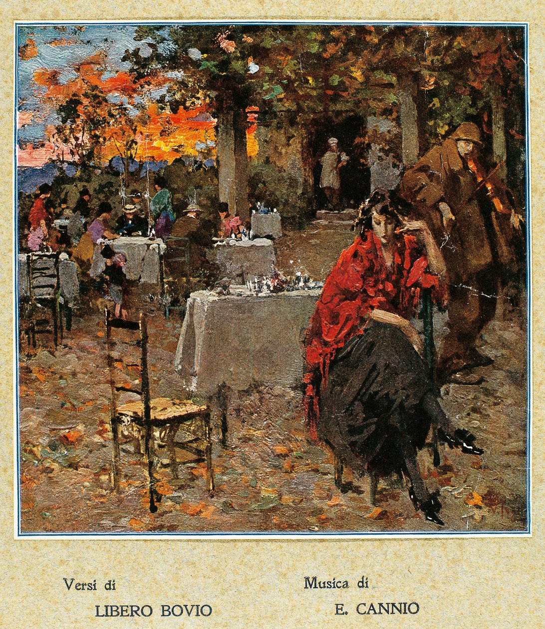 Buitenrestaurant, illustratie voor een verzameling Napolitaanse liederen, Italië, 20e eeuw door Vicenzo Irolli