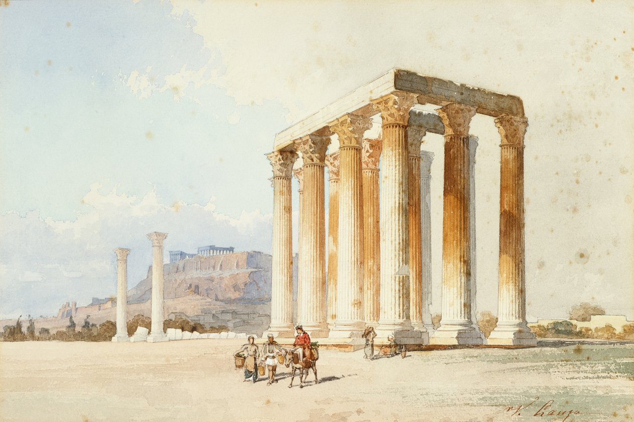 Tempel van Zeus met Akropolis, Parthenon, Athene door Vicenzo Lanza