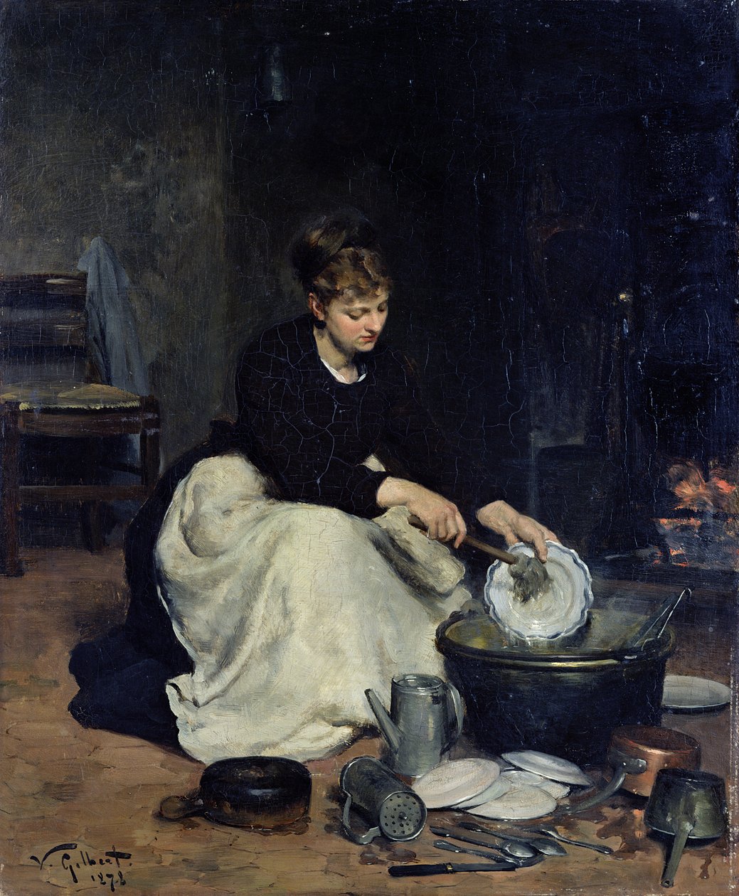 De keukenmeid aan het afwassen door Victor Gabriel Gilbert