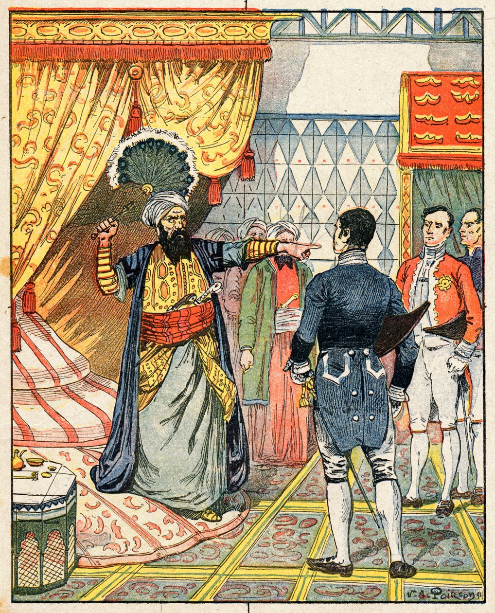 De Dey van Algiers, Hussein ibn El Hussein Slaat de Franse Ambassadeur, M. Deval met een Waaier door Victor Armand Poirson