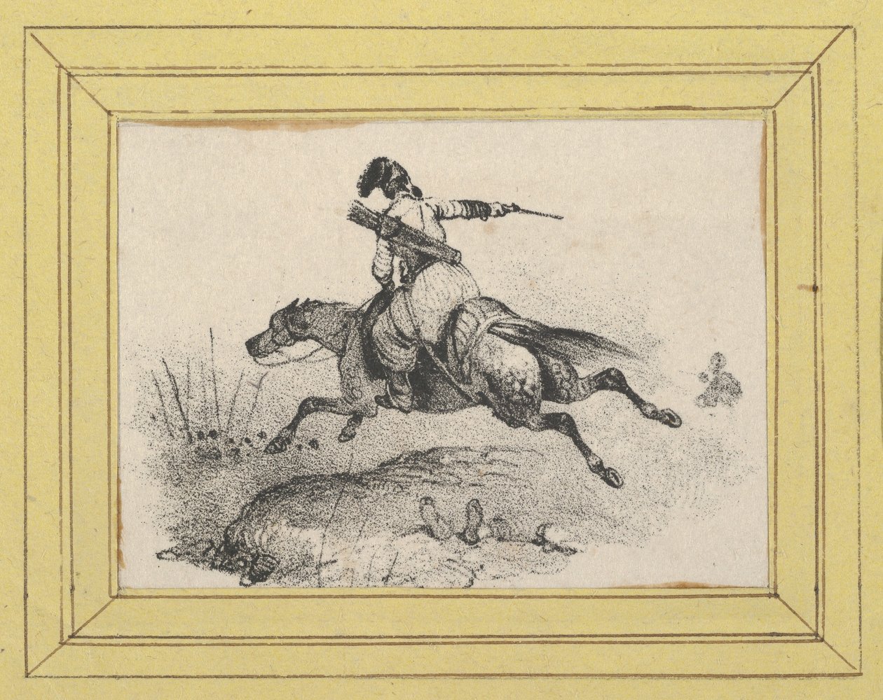 Soldat auf galoppierendem Pferd door Victor Adam