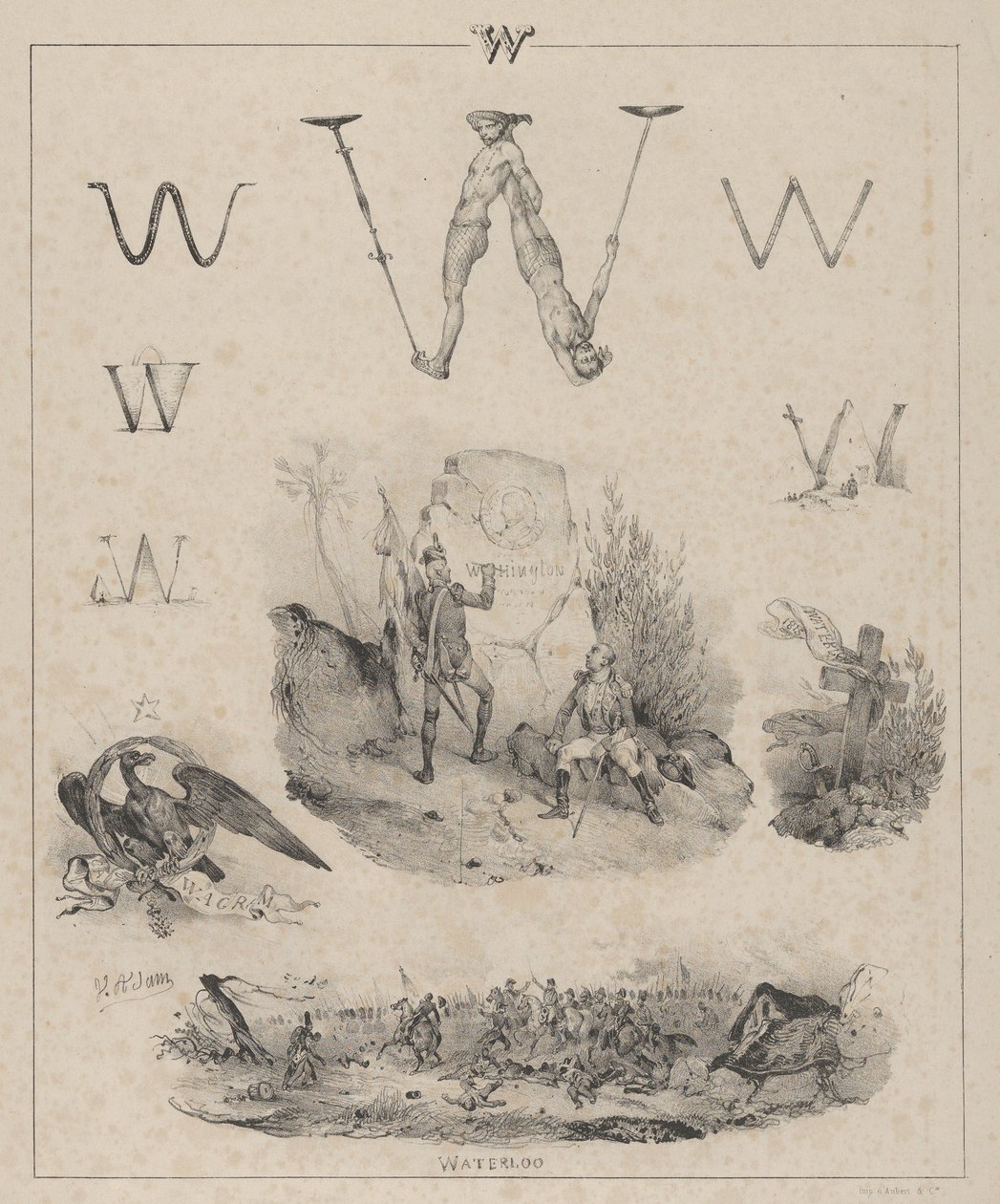 De letter W: Washington, Wagram, Waterloo door Victor Adam