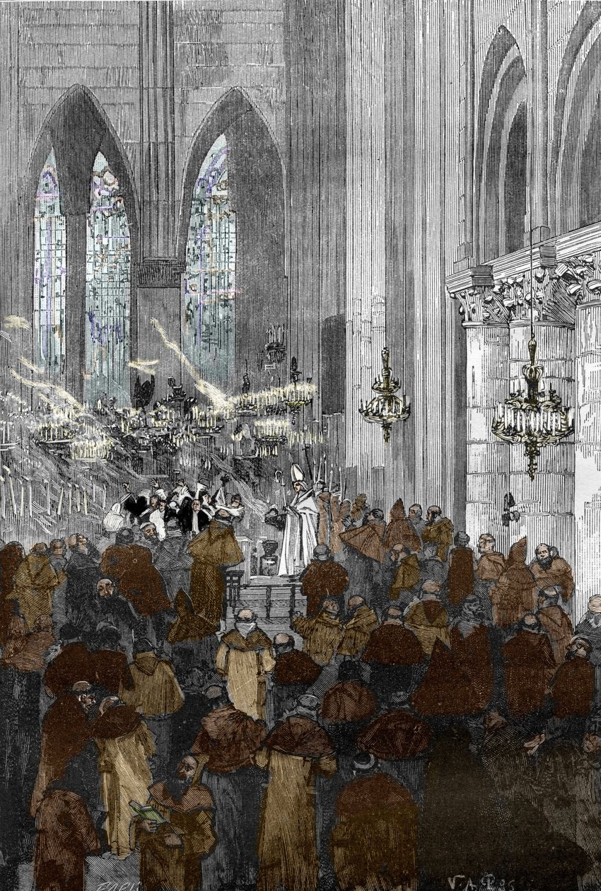 Zaak van de bezetenen van Loudun ca. 1630: de bezeten ursulinen tijdens een exorcismesessie in de kerk van Sainte Croix de Loudun door Victor Armand Poirson