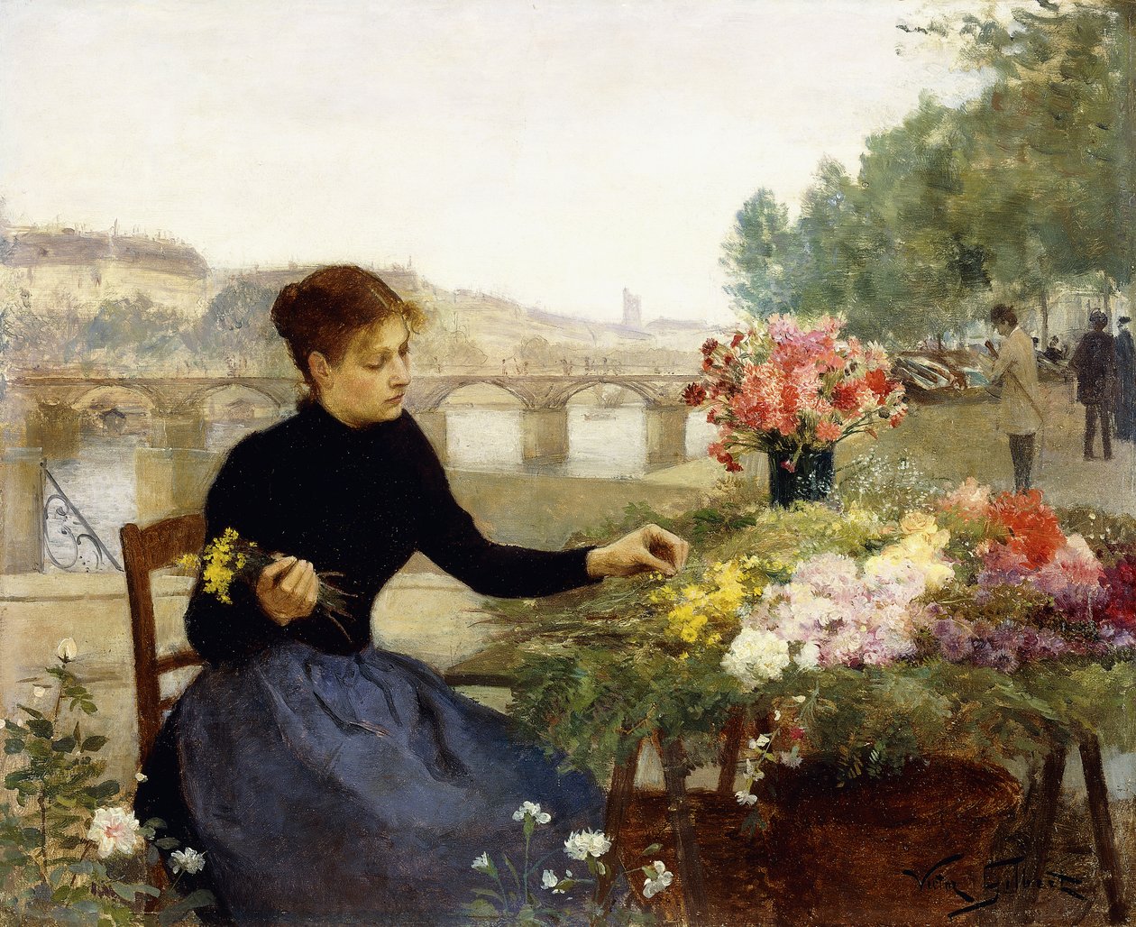 Een Parijse Bloemenmarkt door Victor Gabriel Gilbert