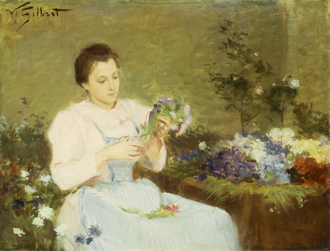 Bloemen schikken voor een lenteboeket door Victor Gabriel Gilbert