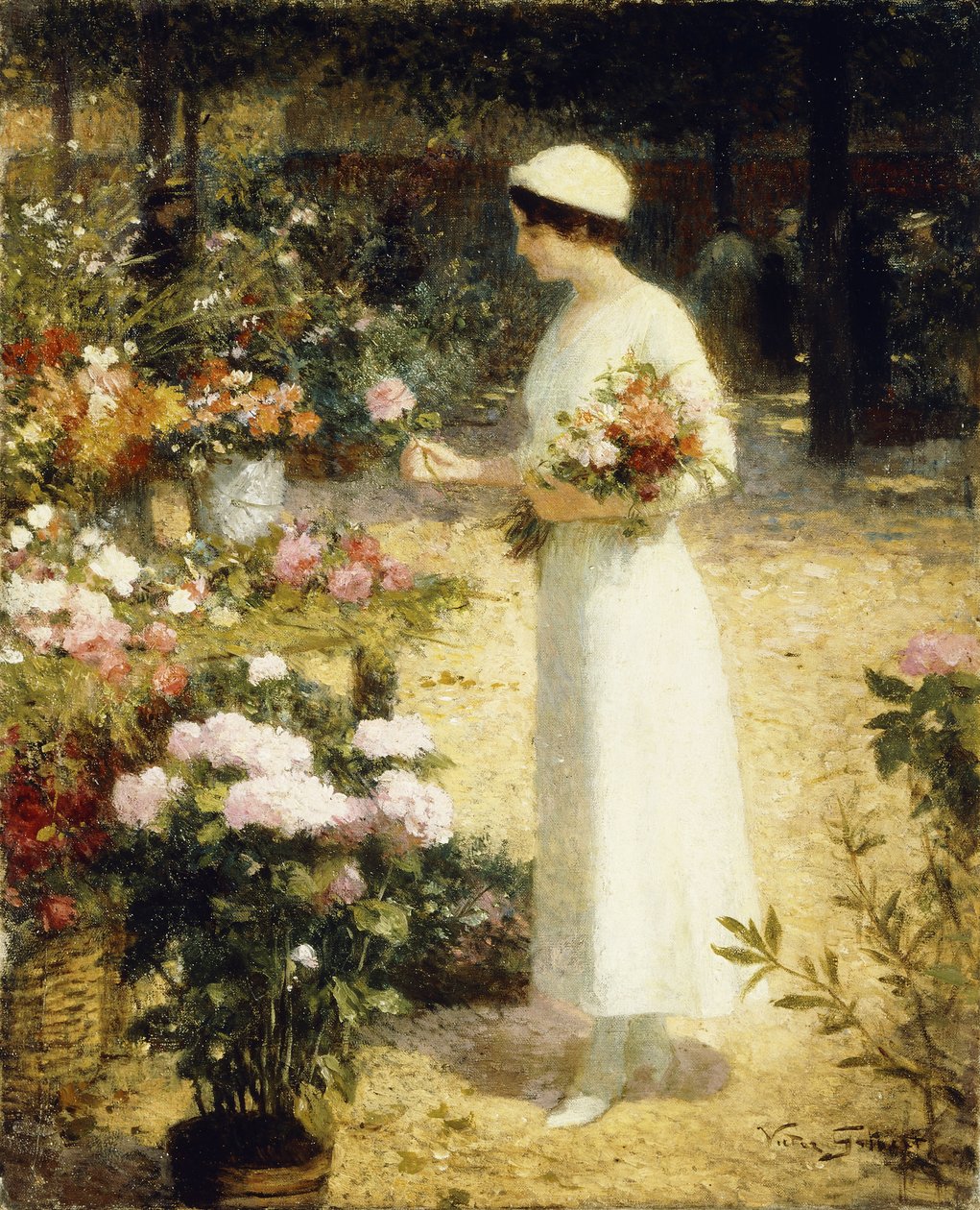 Op de bloemenmarkt door Victor Gabriel Gilbert