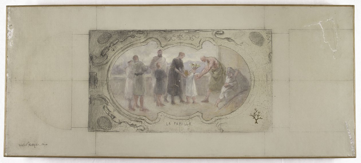 Schets voor de Galerie Lobau, Hôtel de Ville, Parijs: De familie door Victor Jean Pierre Maziès