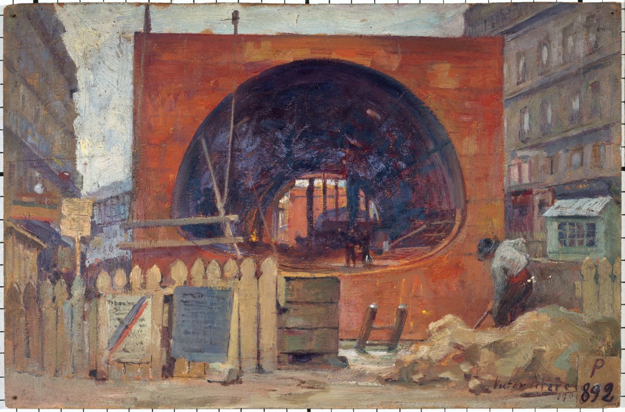 De werkzaamheden van de metro op het Saint-Michel plein in 1906 door Victor Marec