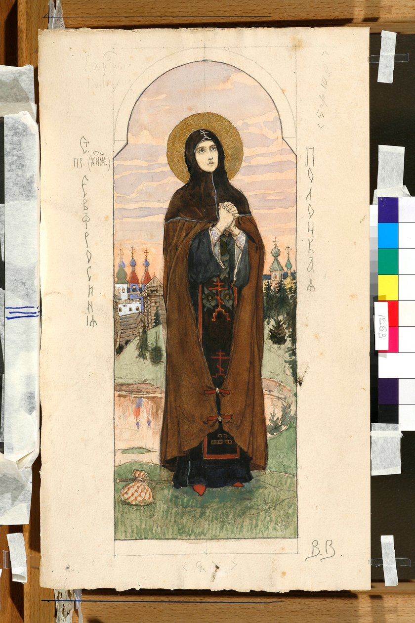 Portret van Euphrosyne van Polotsk (studie voor een fresco in de Sint-Vladimir kathedraal van Kiev) door Victor Mikhailovich Vasnetsov