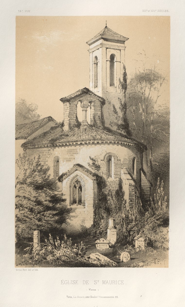 Pittoreske Architectuur of Monumenten van de 15e en 16e Eeuw: Kastelen van Frankrijk uit de 15e en 16e Eeuw: Pl.14, Kerk van St. Maurice (Vienne) door Victor Petit
