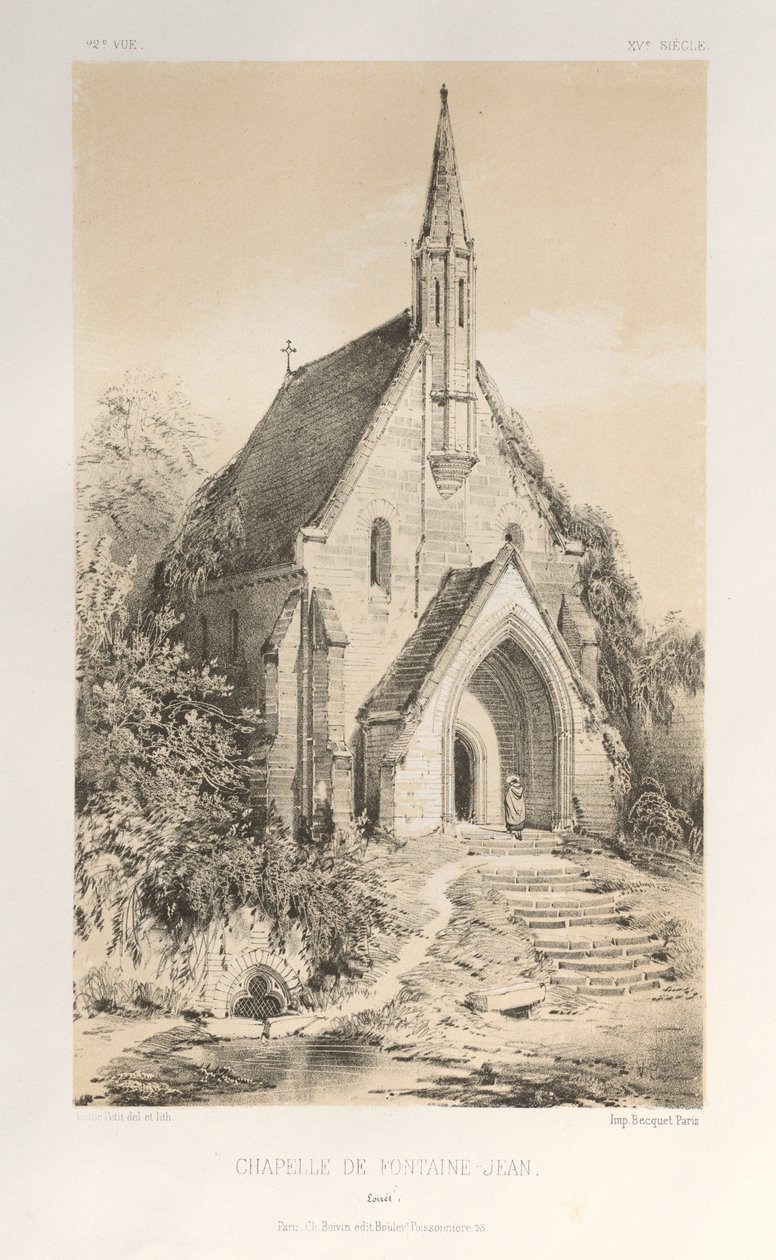 Pittoreske Architectuur of Monumenten van de 15e en 16e Eeuw: Kastelen van Frankrijk uit de 15e en 16e Eeuw: Pl.22, Kapel van Fontaine-Jean (Loiret) door Victor Petit