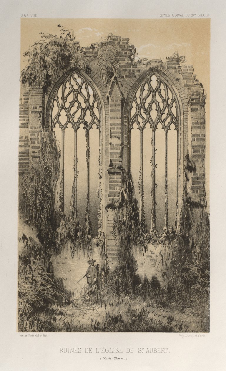 Ruïnes van de kerk van St. Aubert Haute-Marne, 1860 door Victor Petit