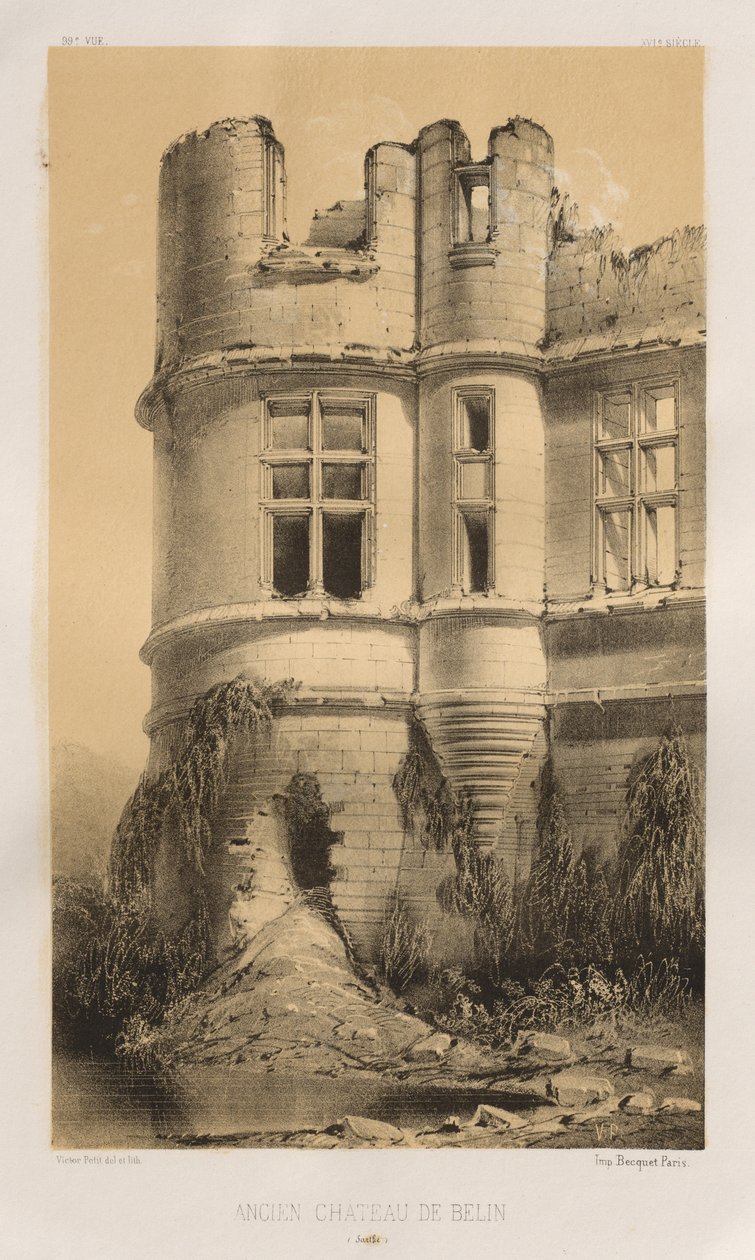 ...Pl. 99, Oud Kasteel van Belin Sarthe, 1860 door Victor Petit