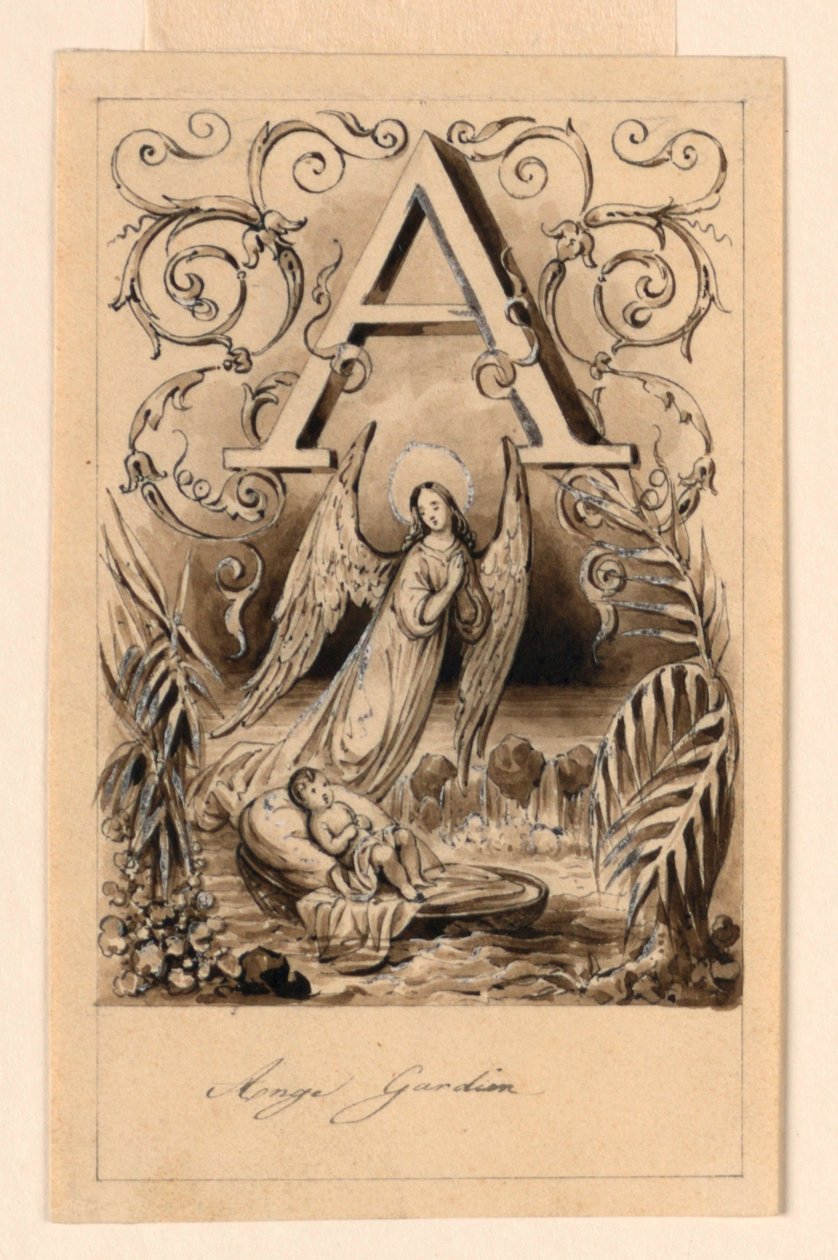 Ontwerp voor de letter A van een primer: Beschermengel door Victor Vincent Adam