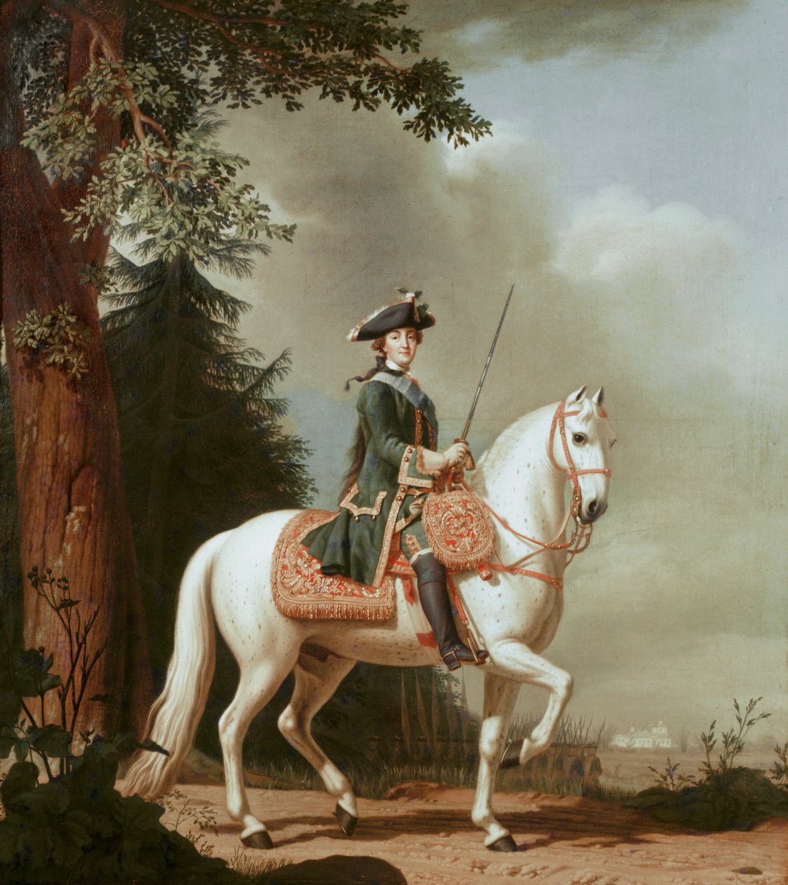 Tsarina Catharina II te paard, naar ... (schilderij op doek) door Vigilius Erichsen