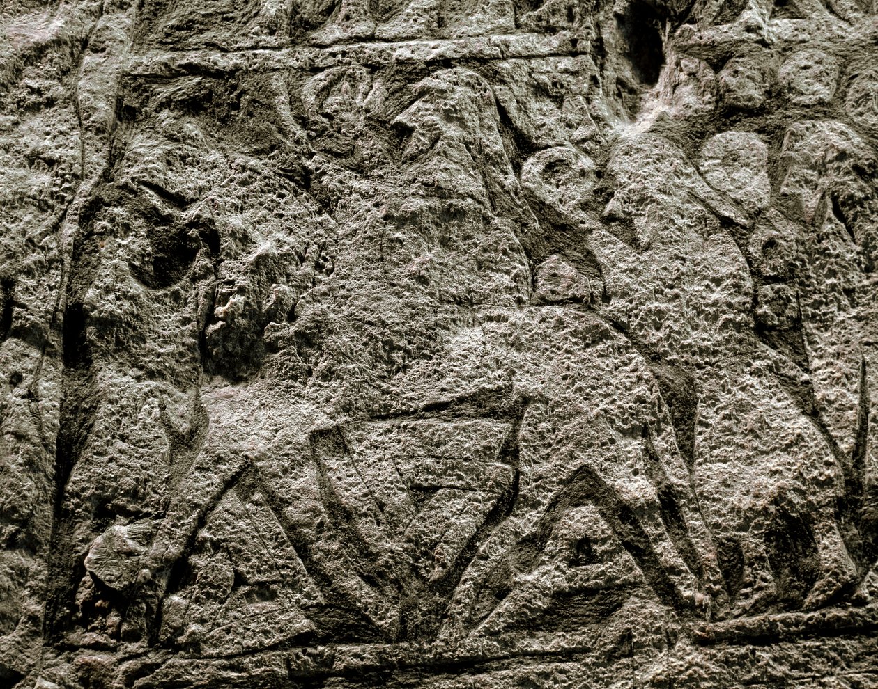 De doden rijden op het paard van Odin, detail van een Viking grafsteen, 7e-8e eeuw n.Chr. door Viking