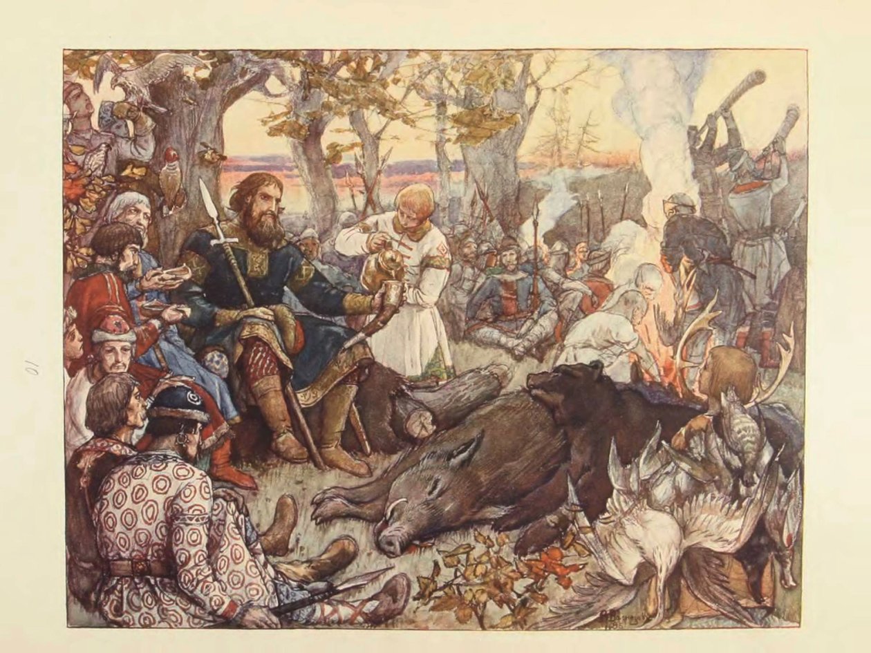 Rust van Grootvorst Vladimir II Monomakh tijdens de Jacht. De Keizerlijke Jacht in Rusland door N. Kutepov door Viktor Mikhaylovich Vasnetsov