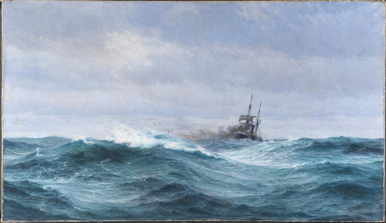 Een schip in storm op de Atlantische Oceaan door Vilhelm Arnesen