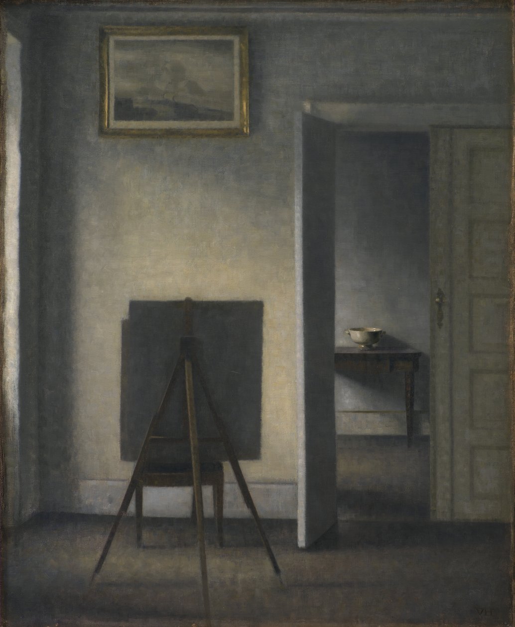 Interieur met de ezel van de kunstenaar door Vilhelm Hammershøi