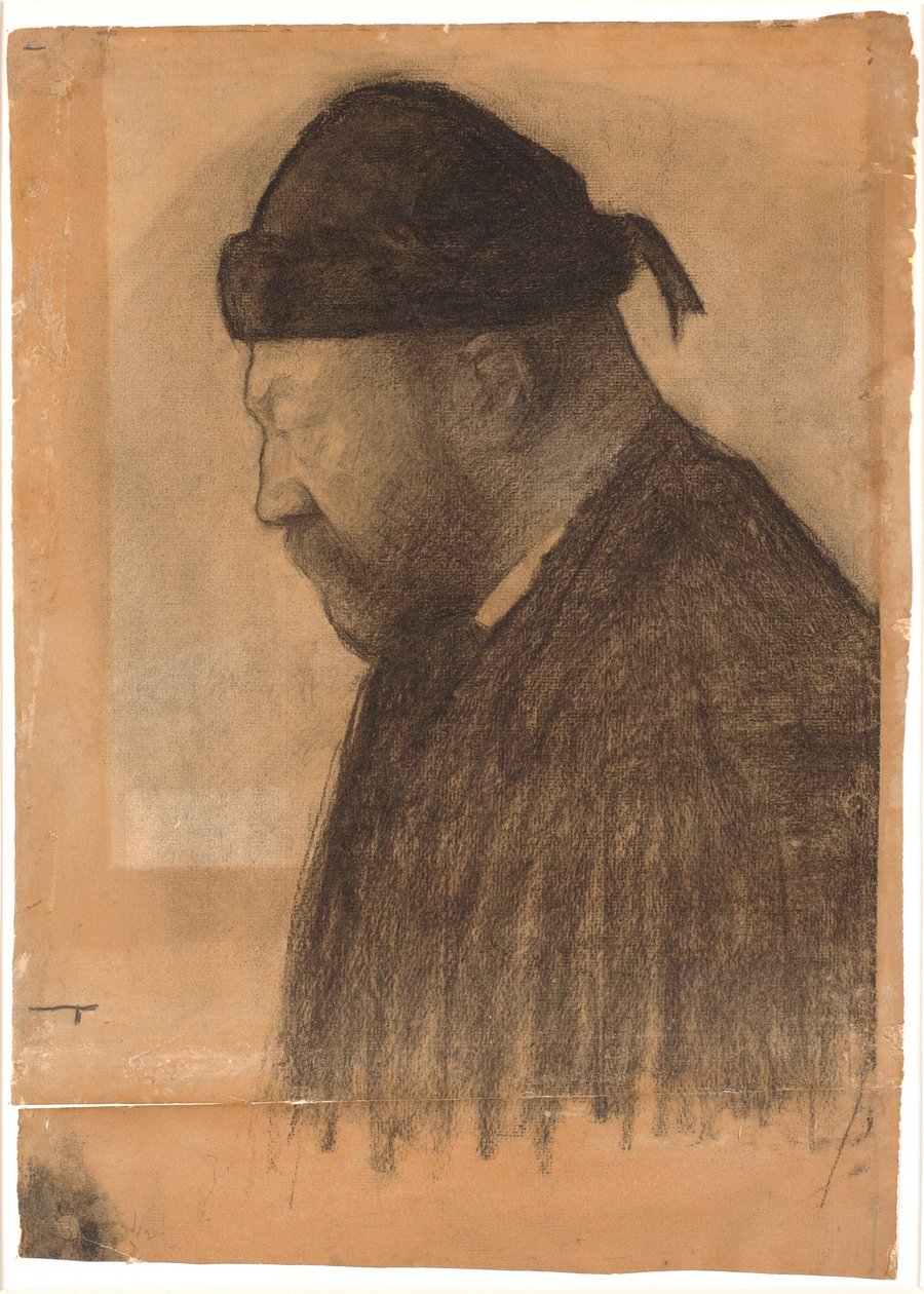 Portret van Thorvald Bindesbøll in profiel naar links door Vilhelm Hammershøi