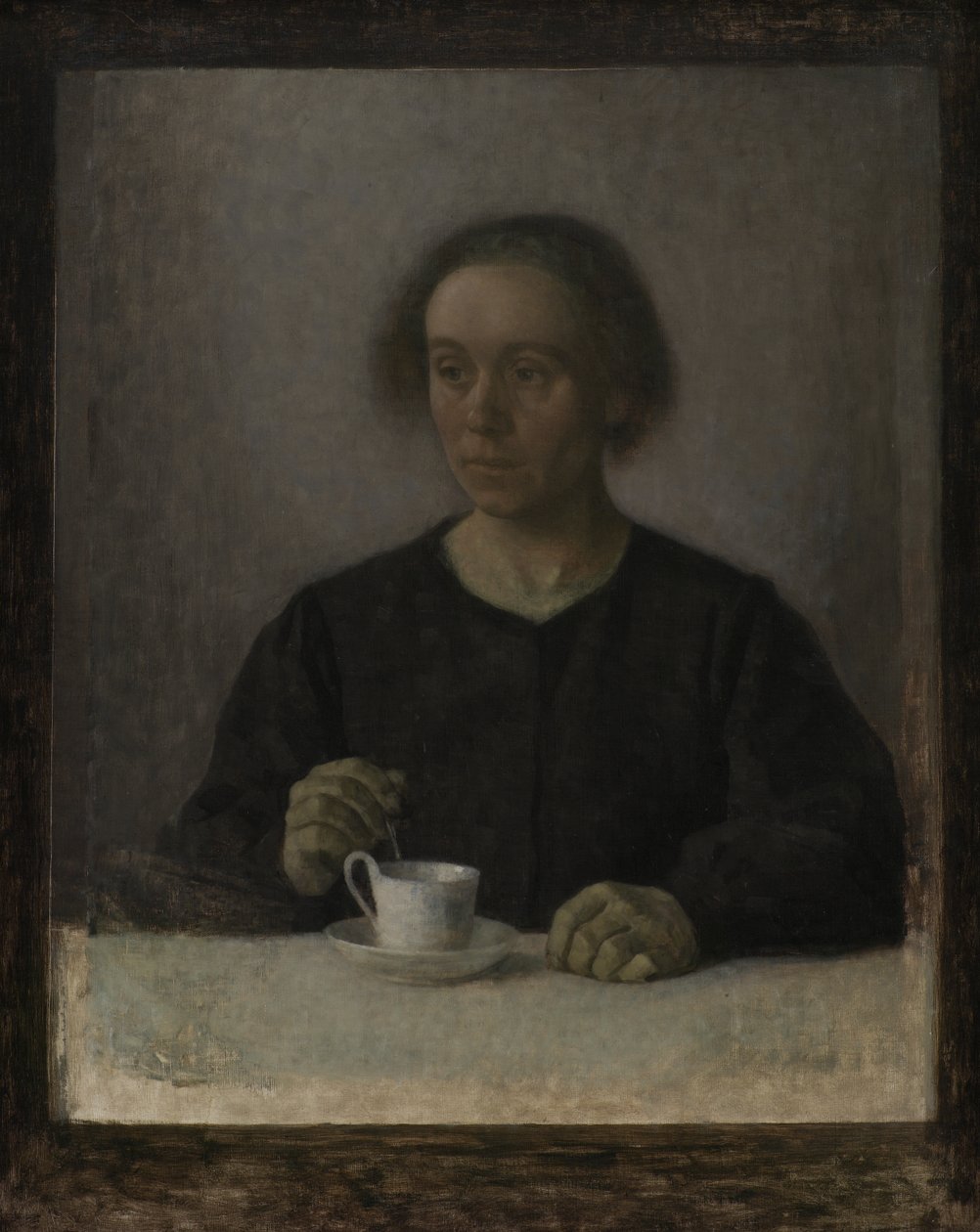 Ida Hammershøi, de vrouw van de kunstenaar, met een theekopje door Vilhelm Hammershøi