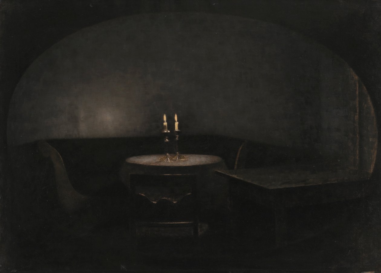 Interieur, kunstlicht door Vilhelm Hammershoi