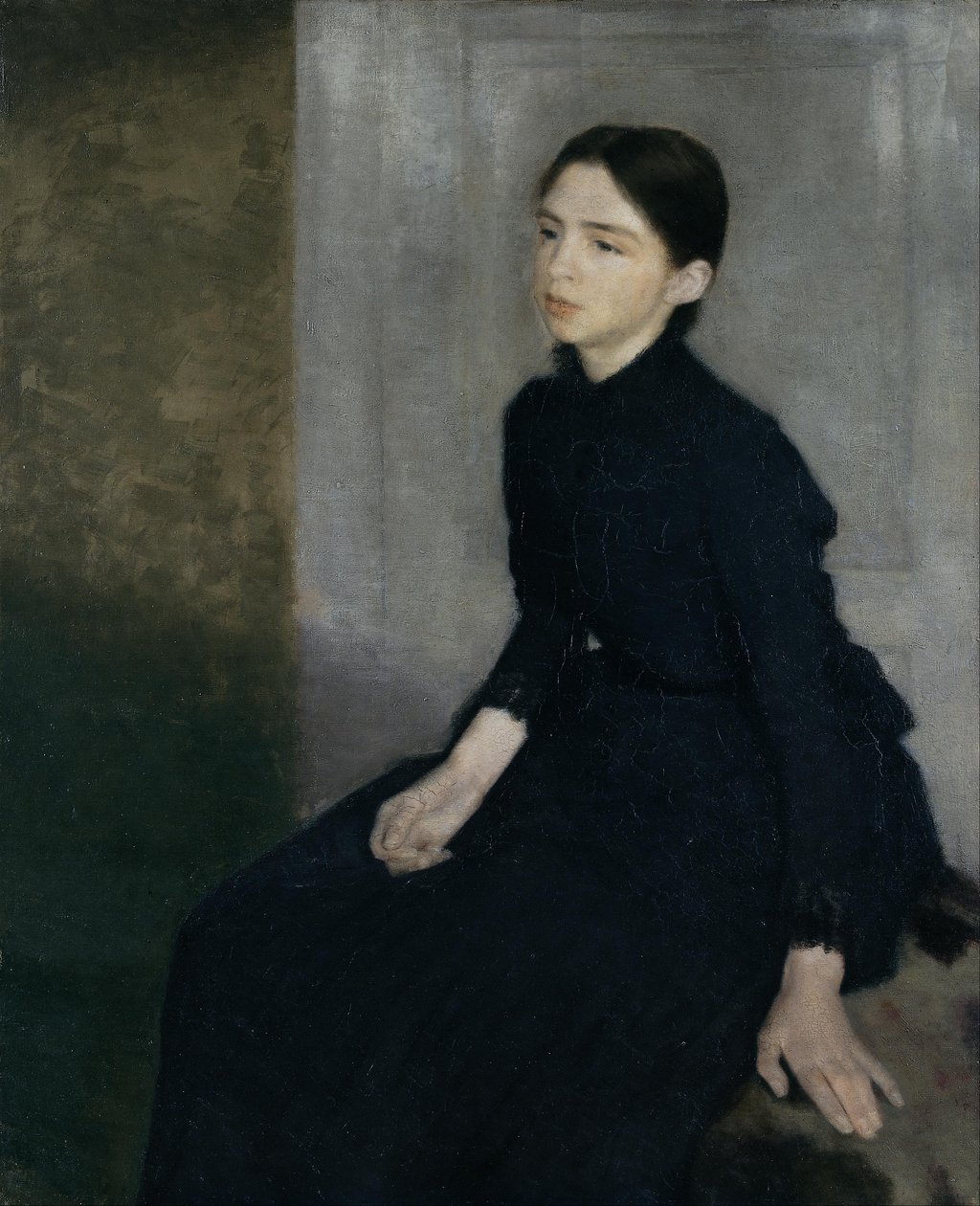 Portret van een jonge vrouw. De zus van de kunstenaar, Anna Hammershøi door Vilhelm Hammershøi