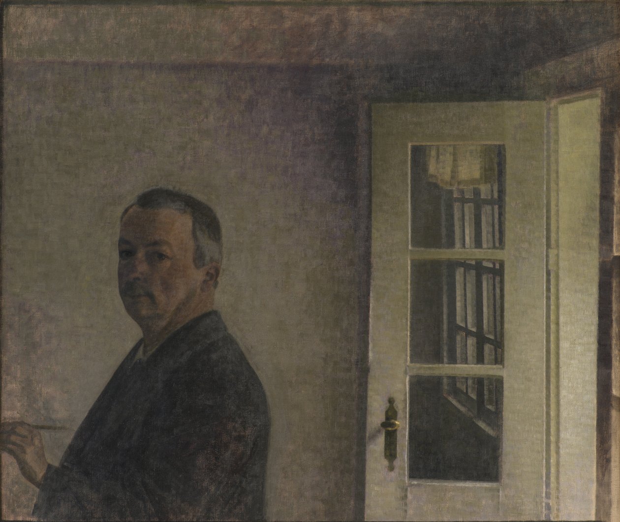 Zelfportret. De Cottage Spurveskjul in Sorgenfri, ten noorden van Kopenhagen door Vilhelm Hammershøi