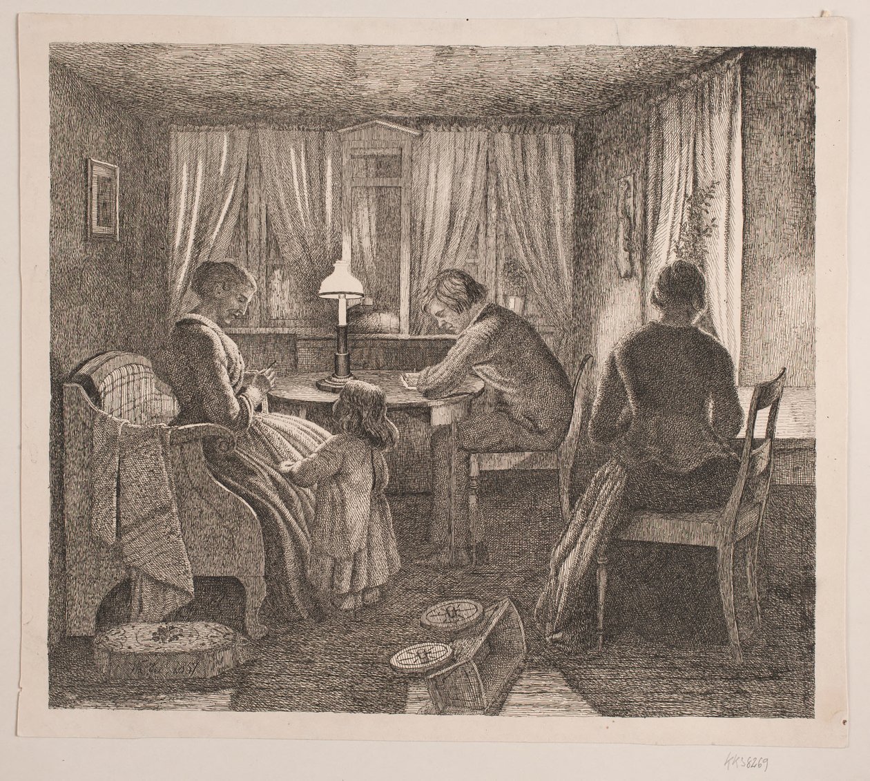 Interieur met de familie van de kunstenaar door Vilhelm Kyhn