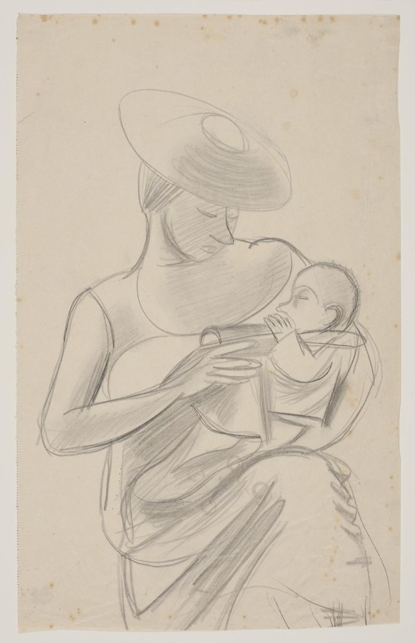 De vrouw van de kunstenaar met de pasgeboren dochter Dorte door Vilhelm Lundstrøm