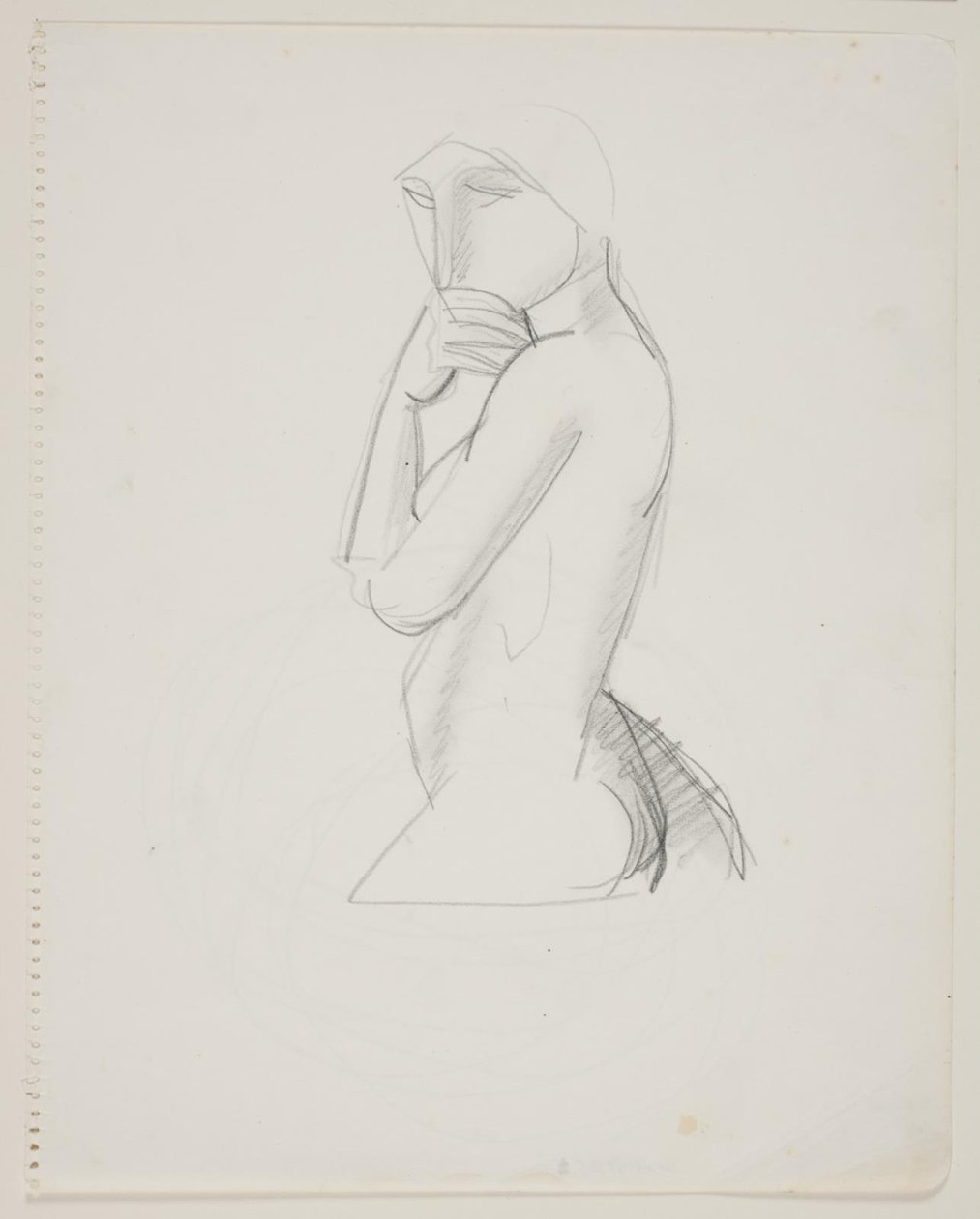 Vrouwelijk model, 3/4 figuur, met hand voor de mond door Vilhelm Lundstrøm