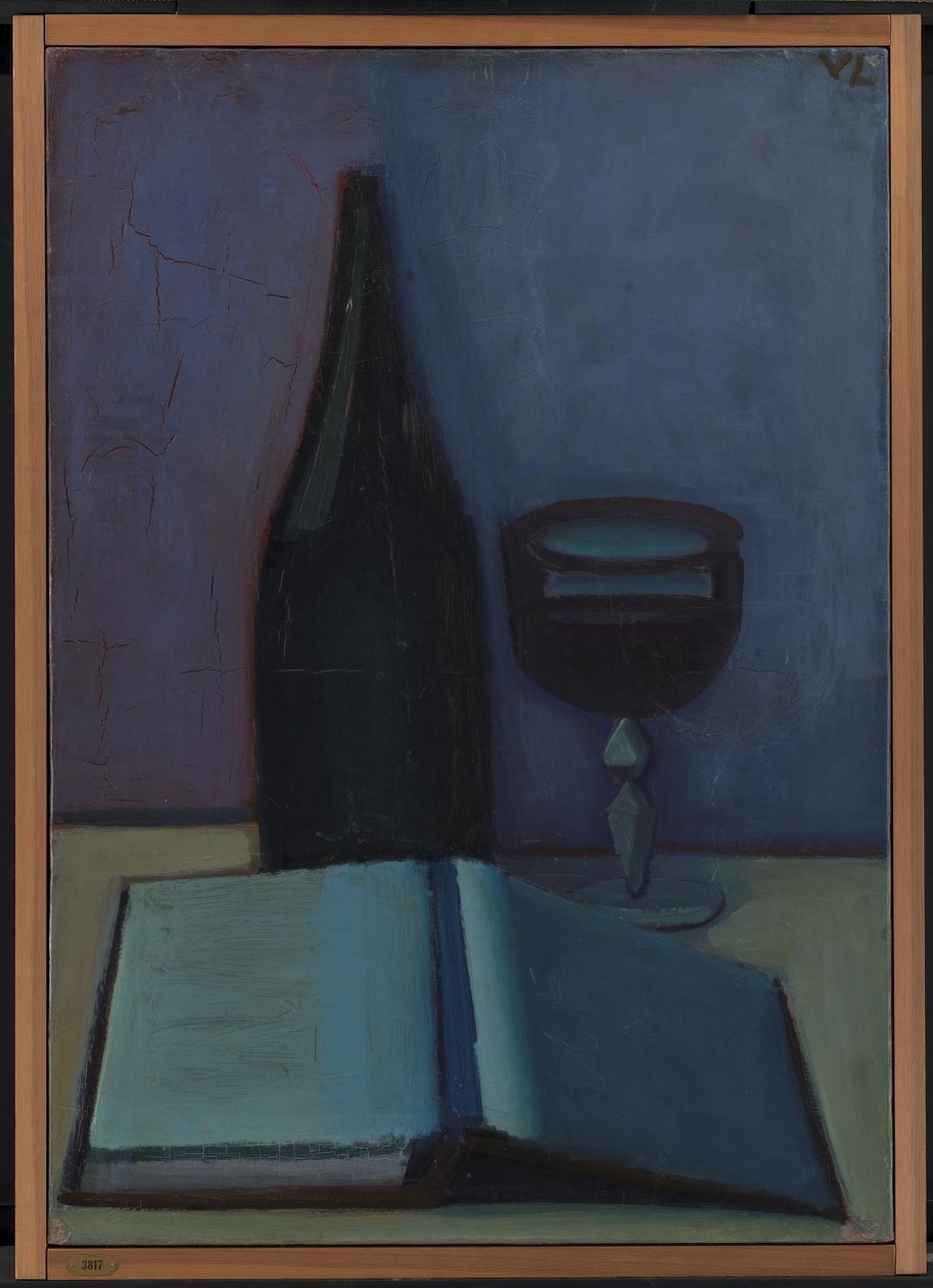 Stilleven met een boek, een glas en een fles door Vilhelm Lundstrøm