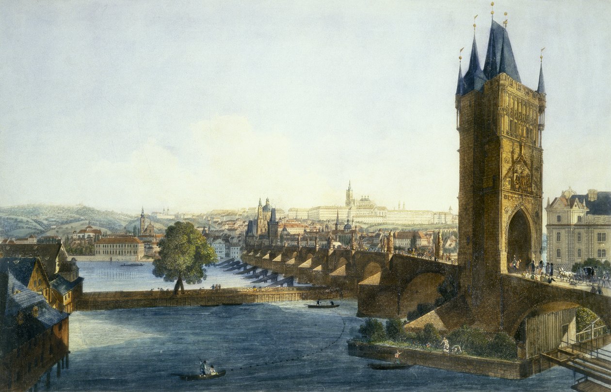 Uitzicht op de Praagse Burcht en de Kleine Zijde vanuit het zuidwesten, 1836 door Vincenc and Richter, Carl August Morstadt