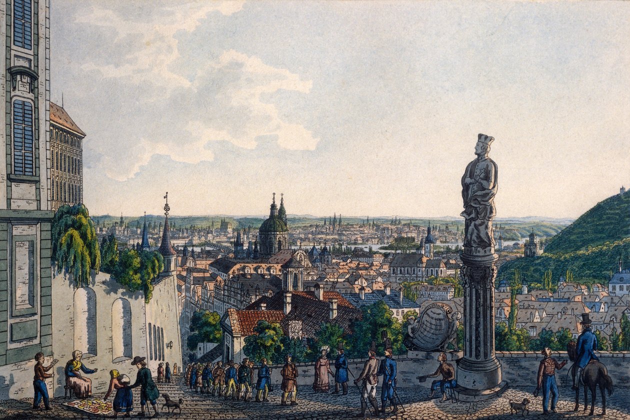Uitzicht op Praag vanaf de Nieuwe Kasteeltrappen, 1835 door Vincenc Morstadt