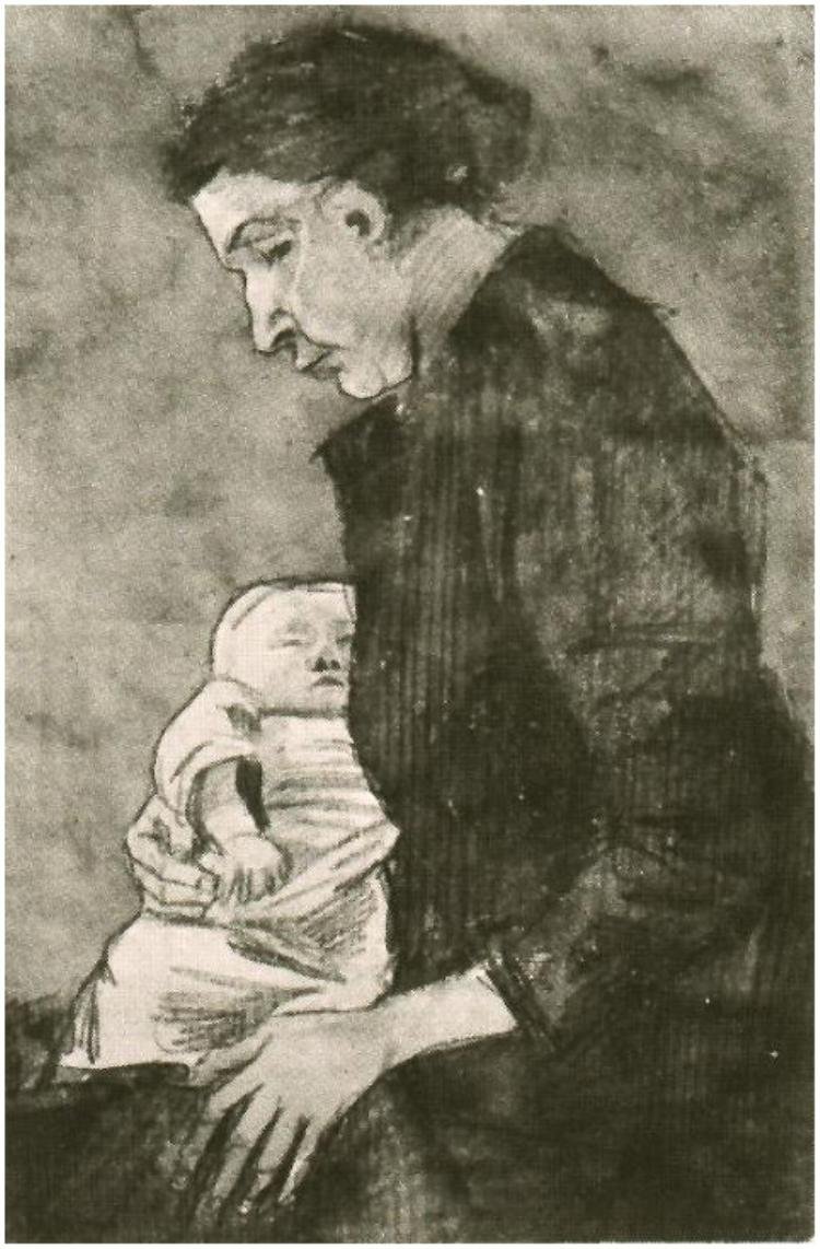 Sien voedt baby door Vincent van Gogh