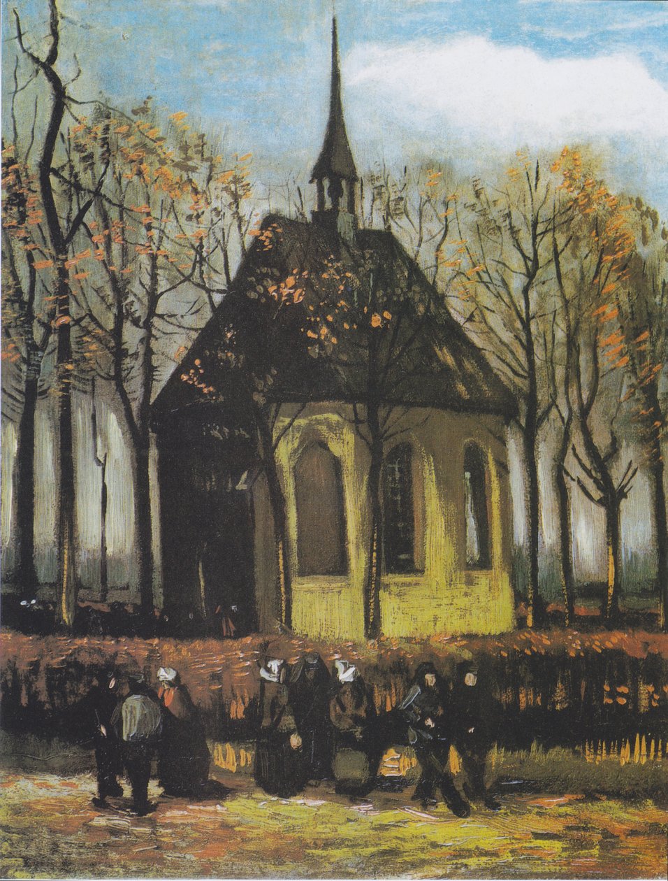 De kerk van Nuenen met kerkgangers door Vincent van Gogh